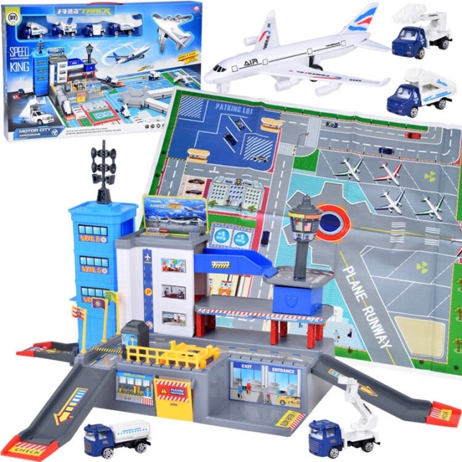 Grand ensemble Aéroport avec parking, avions et voitures