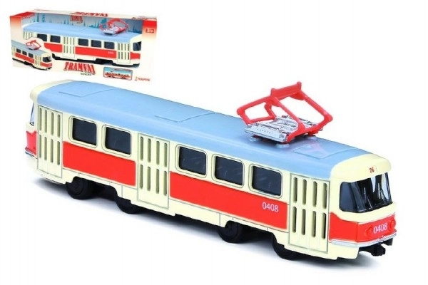 Tramway Tatra T3 tchèque en métal 16cm rétro à retour en arrière dans une boîte 20x8x6cm design CZ