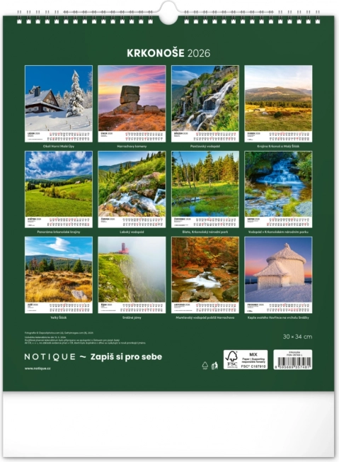 Calendrier mural Krkonoše 2026