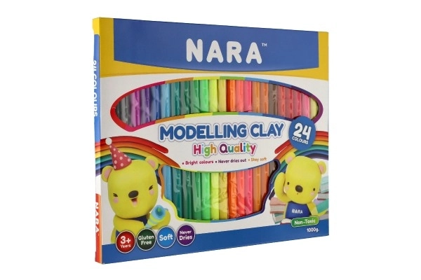 Pâte à modeler/Plastiline NARA 1000g 24 pièces en boîte 30x25x2cm