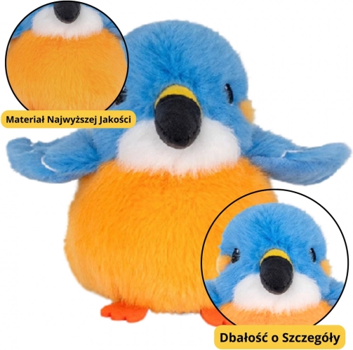 Petit oiseau en peluche bleu-orange avec porte-clés 12 cm