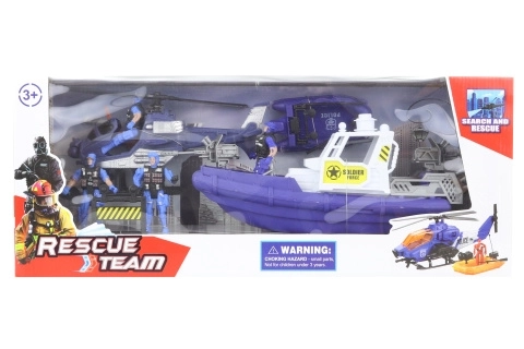Set de police avec bateau à moteur et hélicoptère