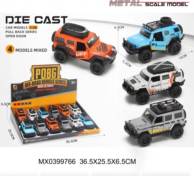 Jeep tout-terrain en métal 1:36 avec moteur à rétrofriction