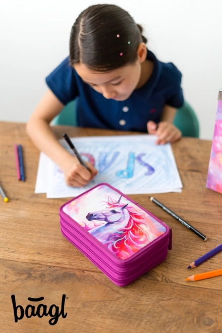 BAAGL Trousse scolaire à trois compartiments Royaume des Licornes
