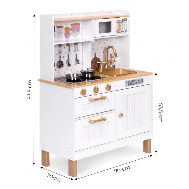 Cuisine en bois pour enfants avec sons et LEDs, grande, avec placards ouvrants et 7 accessoires, ECOTOYS