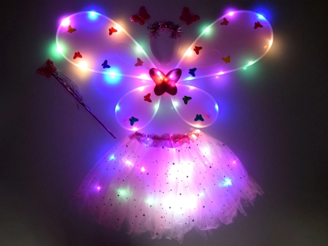 Costume de fée rose lumineux avec ailes de papillon – Rose clair