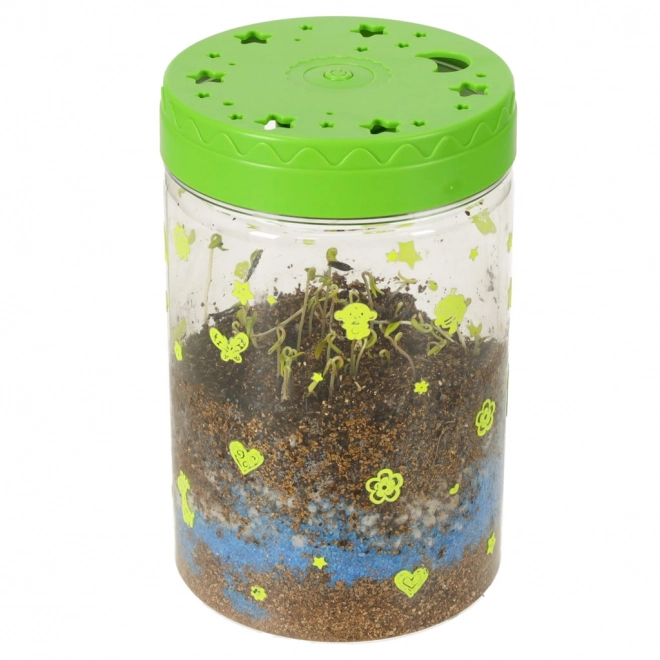 Terrarium pour cultiver des plantes avec lampe LED et dinosaures