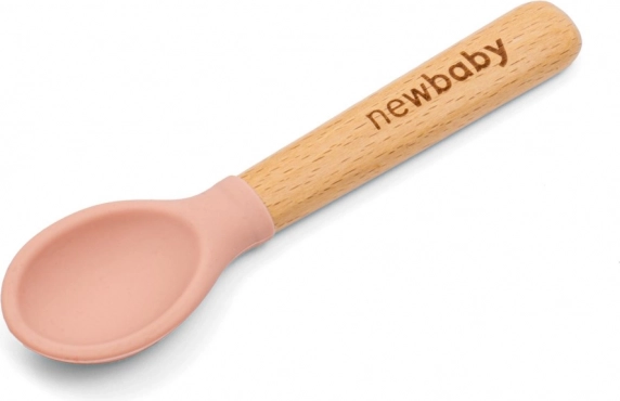 Cuillère en silicone et bois New Baby rose