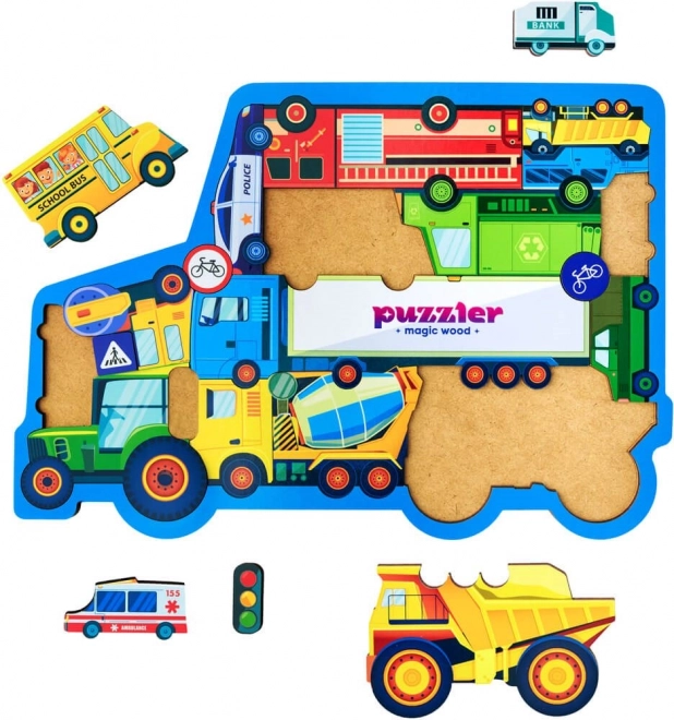 WOODLIKA Puzzle en bois Monde des moyens de transport 18 pièces