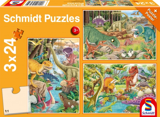 Puzzle dinosaures 3×24 pièces