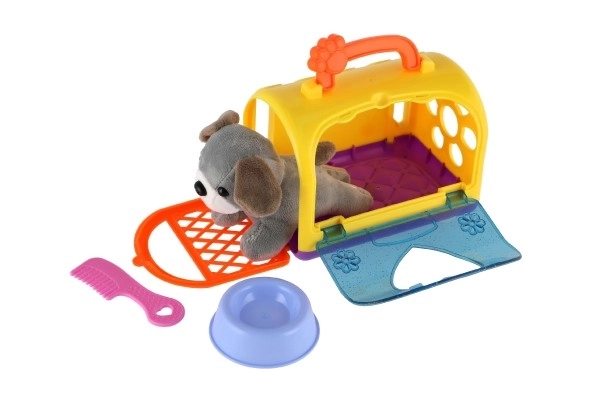 Boîte de transport avec chien en peluche
