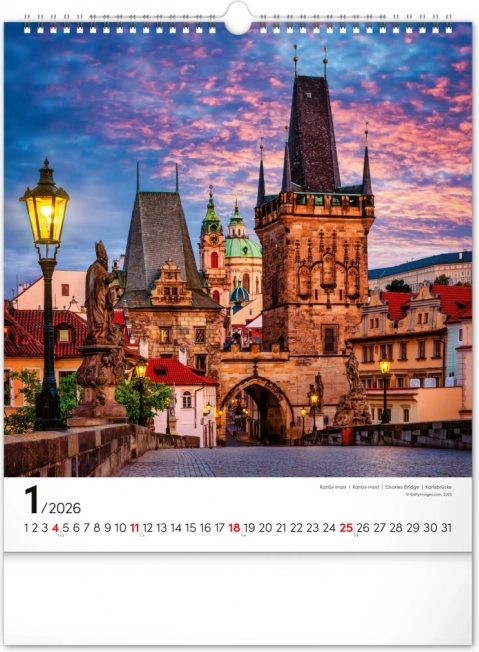 Calendrier mural Prague 2026