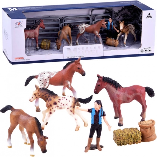 Série Animaux de la ferme – set de petits chevaux de l’étable, figurines et accessoires – Ferme