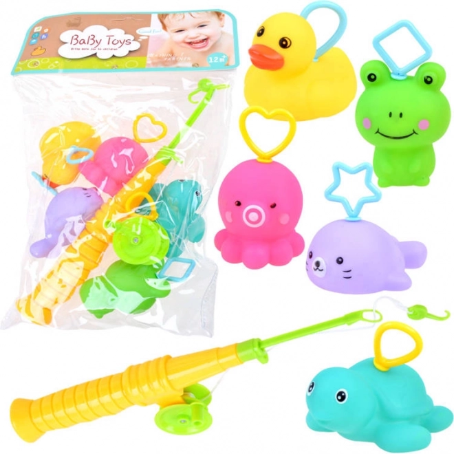 Ensemble d'animaux en caoutchouc avec canne à pêche pour enfants