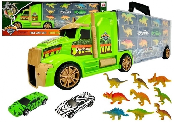 Malette Transporteur Trie-Camions avec dinosaures vert