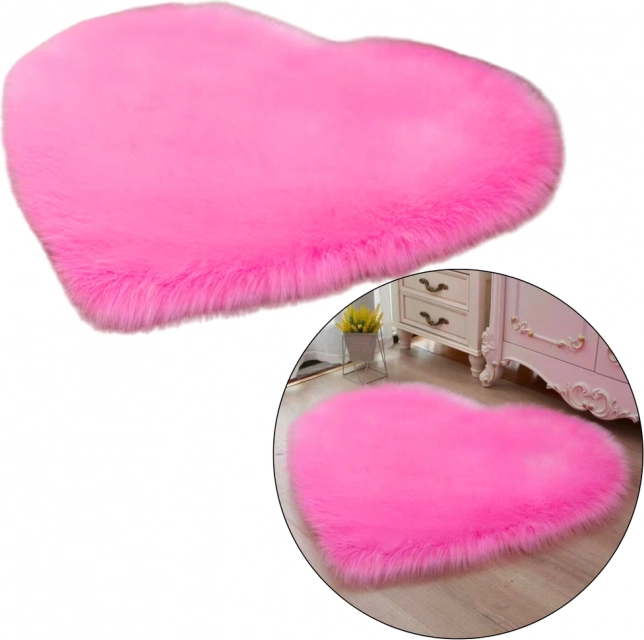 Tapis peluche rose en forme de cœur 40x50 cm