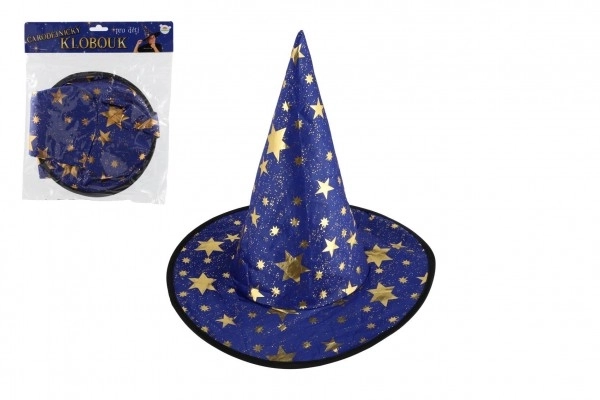 Chapeau de sorcier pour enfants diamètre 38cm bleu-or dans un sac carnaval