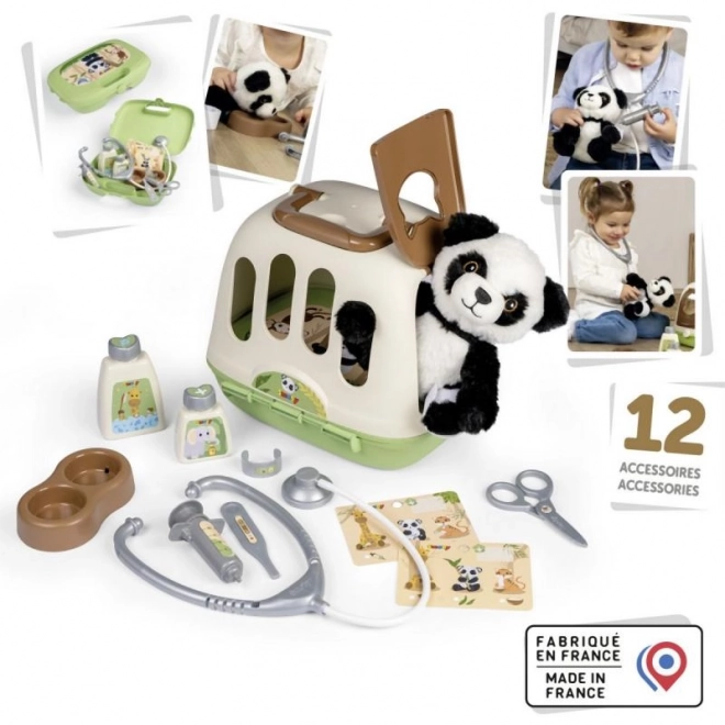 Équipement vétérinaire avec panda et boîte de transport 2 en 1