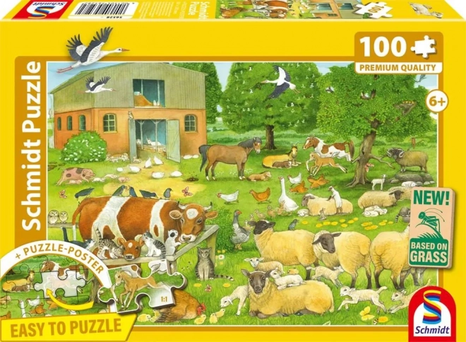Puzzle familles d'animaux de la ferme 100 pièces