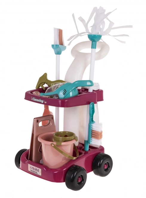 Chariot de nettoyage avec aspirateur à main et accessoires