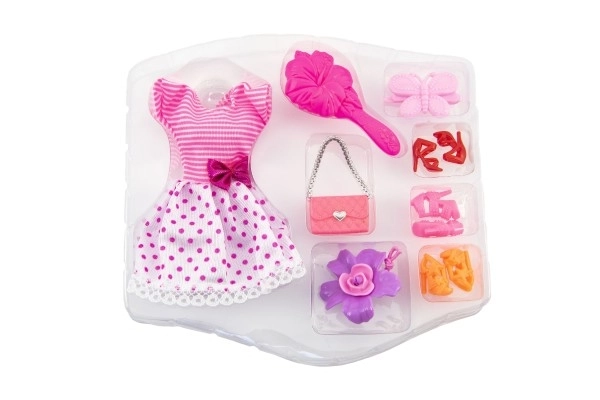 Robes/accessoires pour poupées avec accessoires, 3 types sur carte 24x24x3cm