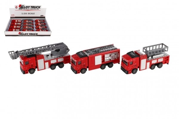 Camion de pompiers en plastique 13-16cm à rétrofriction 3 types 12pcs en boîte