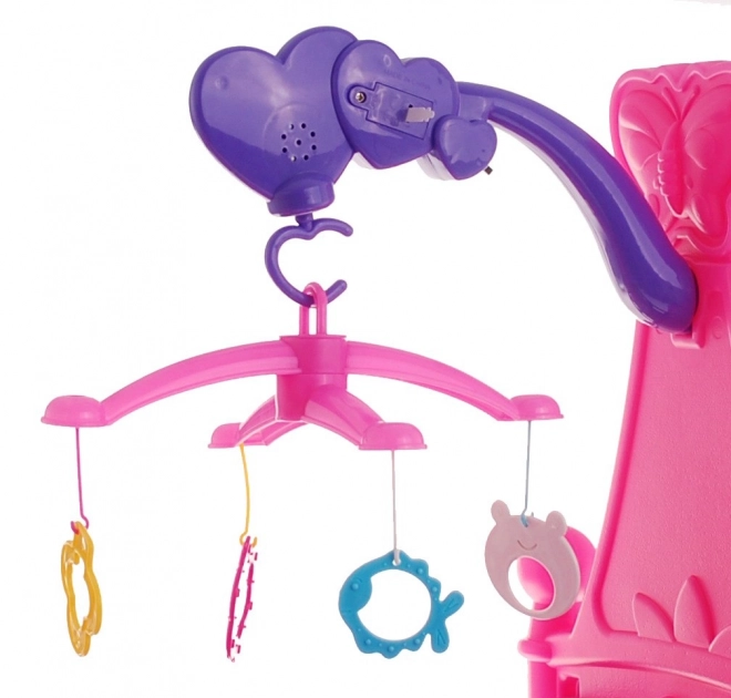 Berceau pour poupées 2 en 1 pour enfants 3+ Mobile avec sons + Linge de lit pour poupées + Maison de jeu