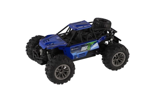 Buggy RC tout-terrain bleu 22cm plastique 2,4GHz sur batterie + pack rechargeable en boîte 32x16x18cm