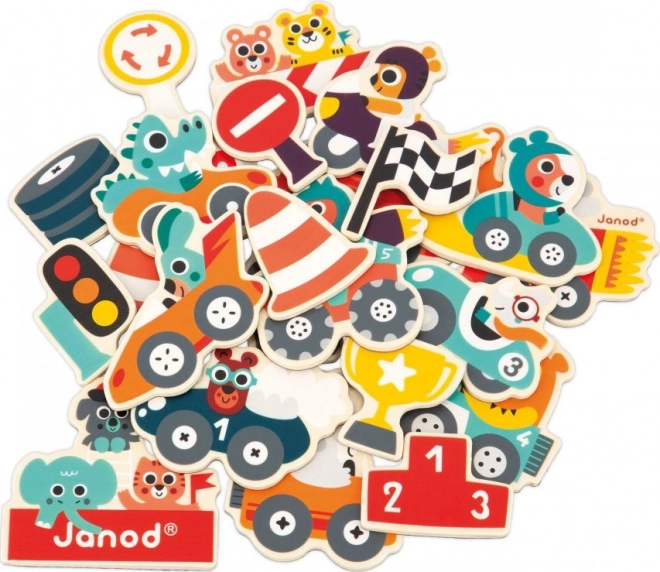 JANOD Magnetiques en Bois Voitures 24 pcs