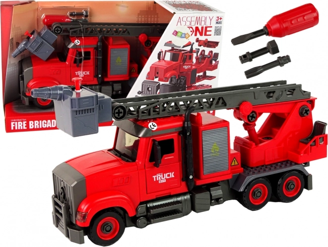 Camion de pompiers à assembler avec accessoires, rouge