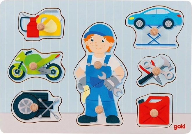 Goki puzzle en bois à encastrer mécanicien auto
