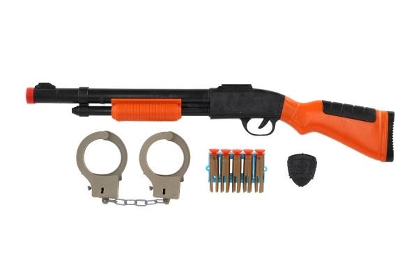 Fusil/carabine +menottes+balles à succion plastique 50cm sur carte