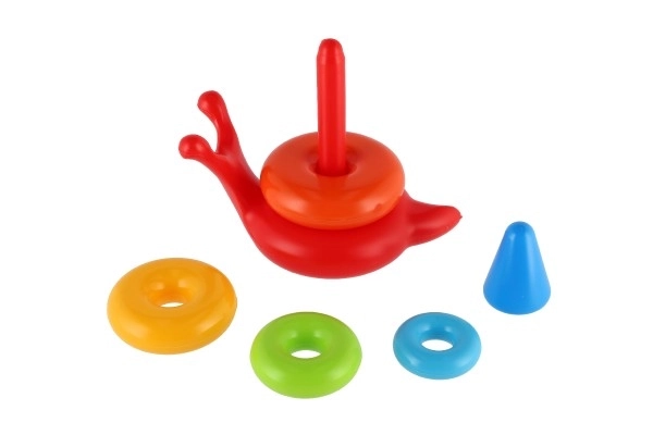 Pyramide à empiler anneaux escargot en plastique 6 pièces dans un filet 18x20x12cm 12m+