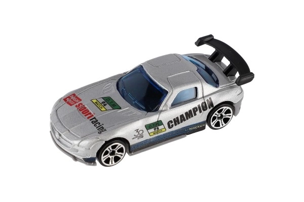 Voiture de course 6 pièces métal/plastique 8cm en roue libre dans une boîte 10,5x27x4cm