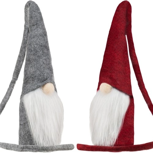 Gnome debout gris et rouge 29 cm - 2 pièces