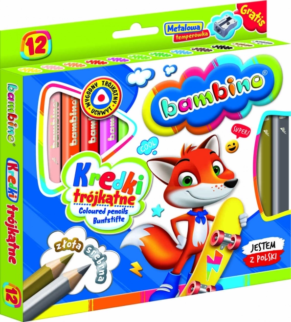 Crayons triangulaires avec taille-crayon Bambino - 12 pièces