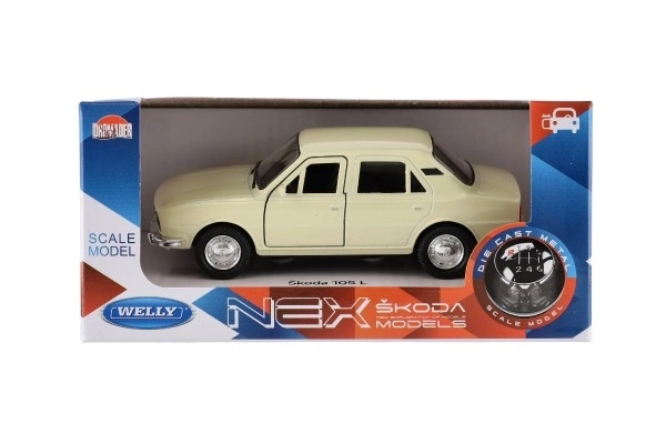 Auto Welly Škoda 105L métal/plastique 11cm 1:34-39 en roue libre 4 couleurs en boîte 15x7x7cm
