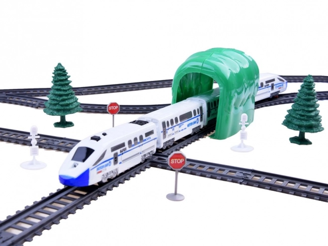 Train de passagers avec wagons sur voie de 9m