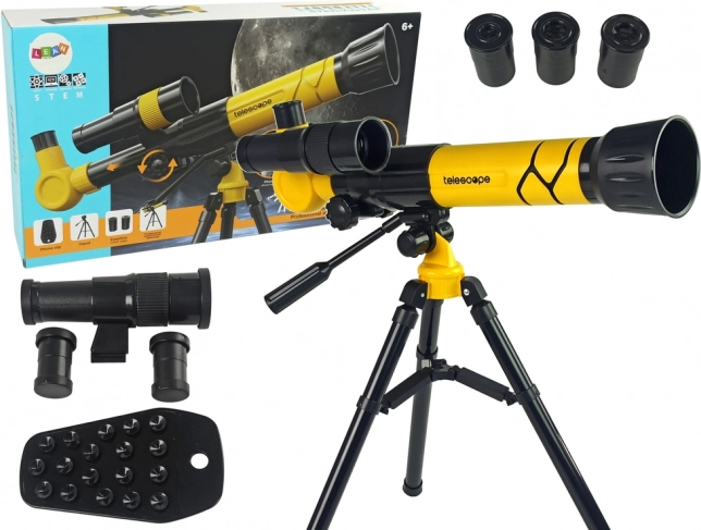 Télescope astronomique pour enfants avec support téléphone, jaune