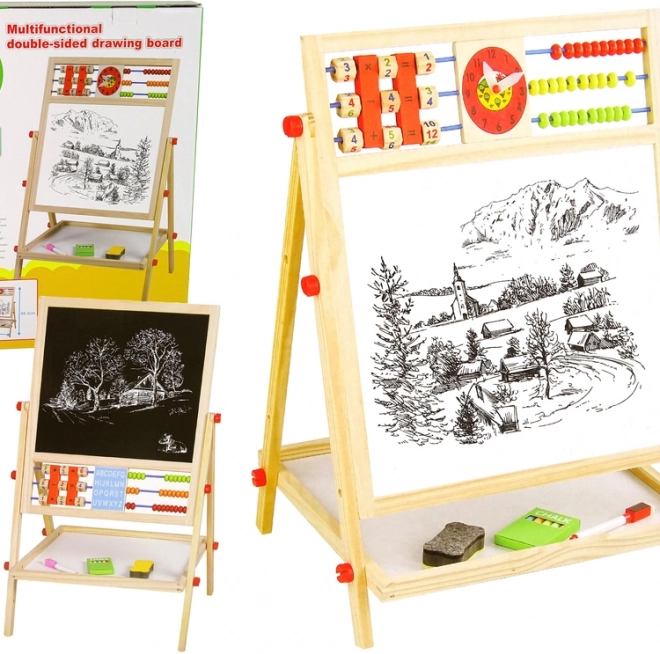 Tableau double face en bois 2-en-1 avec boulier, craies et feutre