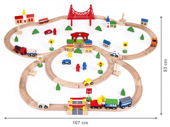Chemin de fer en bois à piles 90 éléments Ecotoys
