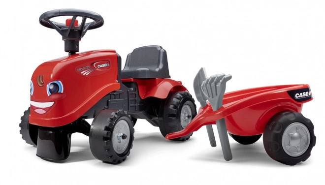 Tracteur à pédales Baby Case IH rouge avec remorque