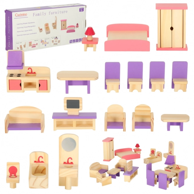 Meubles en bois pour maison de poupée violet
