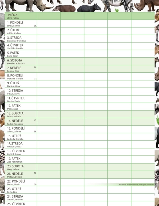 Calendrier de planification familiale Animalium 2026