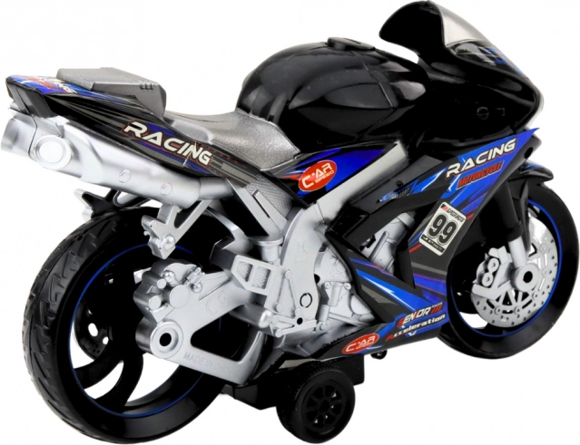 moto de course noir et bleu avec effets lumineux et sonores