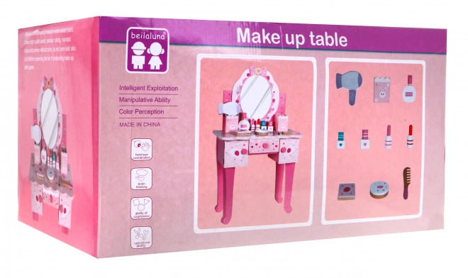 Coiffeuse en bois avec tabouret pour filles Salon de beauté domestique Maquillage + Accessoires