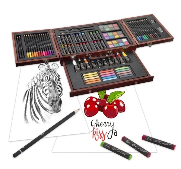 Ensemble de peinture - Coffret d'art ensemble créatif 103pcs avec mallette en bois dans une boîte 39x27x9cm