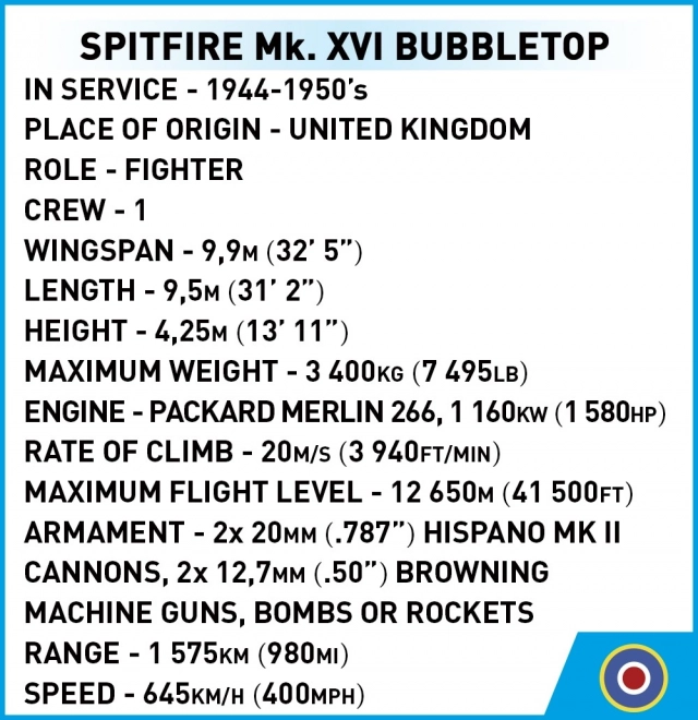 Kit de Construction Spitfire Mk. XVI Bubbletop
