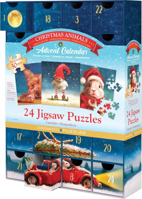Calendrier de l'Avent avec puzzle Eurographics 24 x 50 pièces – Animaux de Noël