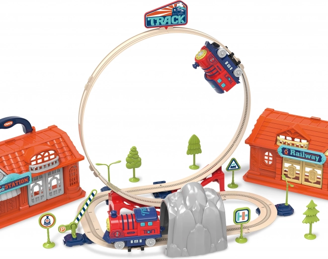 Circuit de train dans une valise 142 pièces 110x46x36,5 cm